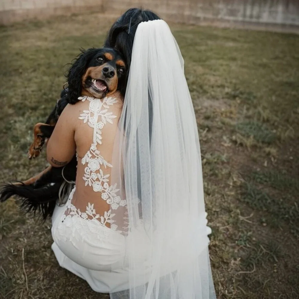 New 90 Inch White Chapel Length Bridal Veil Single Layer Tulle Simple Wedding